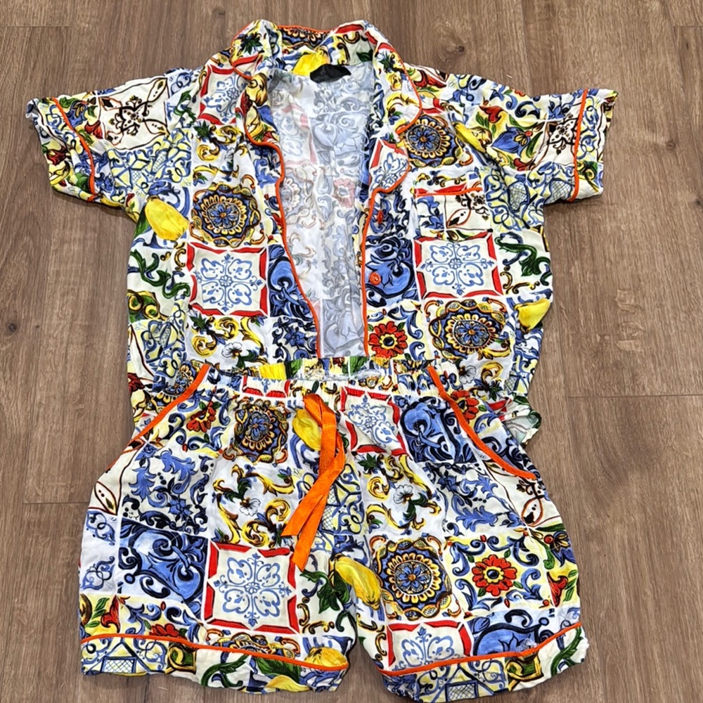 Colorful Patterned Shirt and Shorts Set